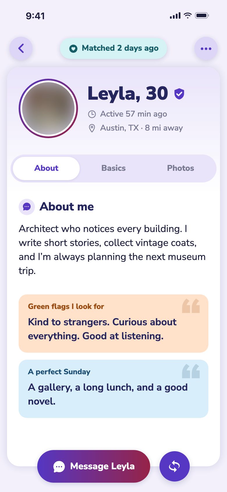 A profile turned over: About me and prompts